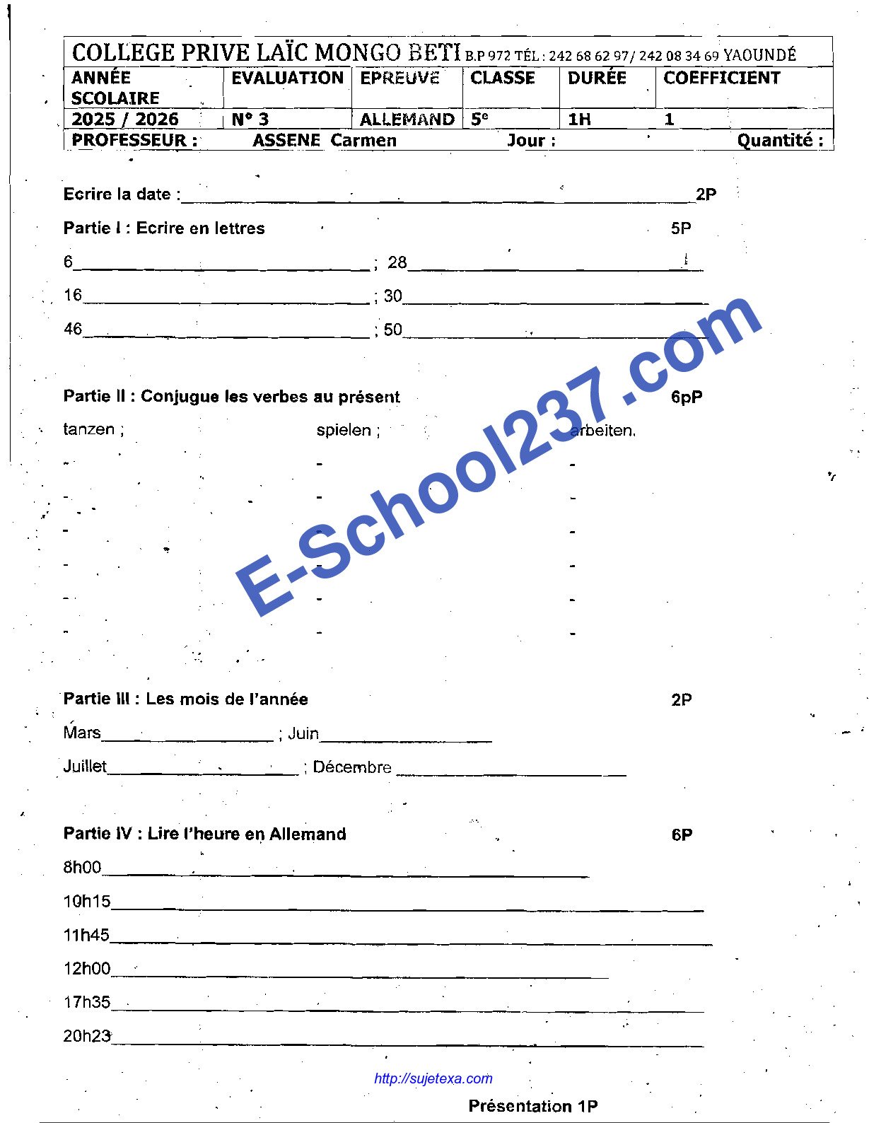 5ème Eval 3 Allemand 2025-2026.